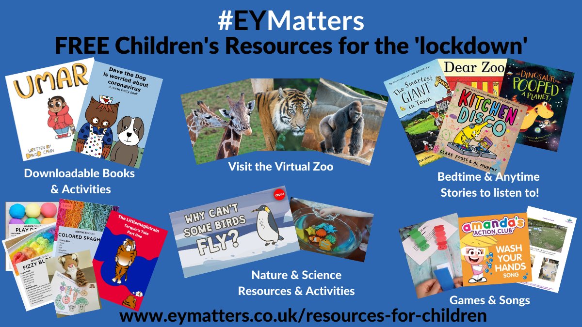 EY_Matters's tweet photo. We are constantly adding to our #EYMatter #earlyyears #resourcesforkids page to try and help you keep your little ones entertained. All FREE to download or access! Stories, music, activites, games and books! https://t.co/J0YMPKToXk #EYTalking #EYShare #TeamEarlyChildhood https://t.co/v5VdGyR90Q