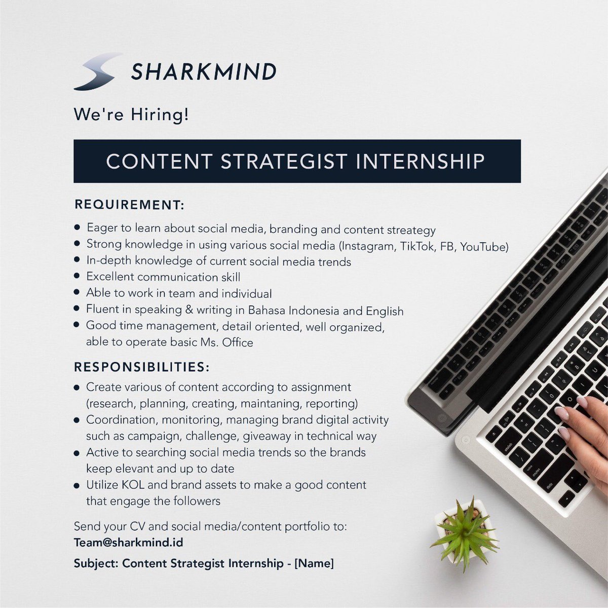 Hijriati Dianaponti On Twitter Sharkmind Is Looking For Content Strategist Internship Wfh Online Interview Izin Tag Apamungkasa Mas Recruiter Worksfess Hrdbacot Lokerpam Lokerjakarta Https T Co Uozvpqgxxe