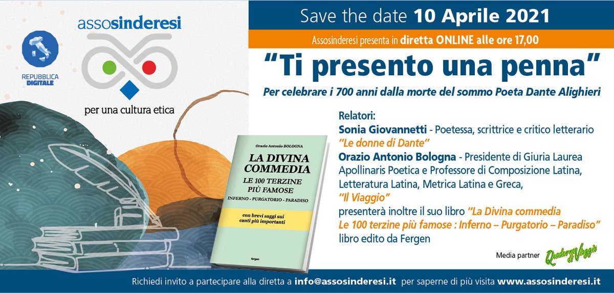 DRampado's tweet photo. 10 Aprile ore 17,00 in diretta facebook alla pagina SELFBRAND📌📌📌per i 700 anni di Dante continua la nostra rubrica
"Ti presento una penna"
Orazio Antonio Bologna
Sonia Giovannetti
Rodolfo Vettorello
Cindy Martine Grasso
Vi aspettiamo🌺
https://t.co/P0GPxymdW8 https://t.co/4cgZGI58i1