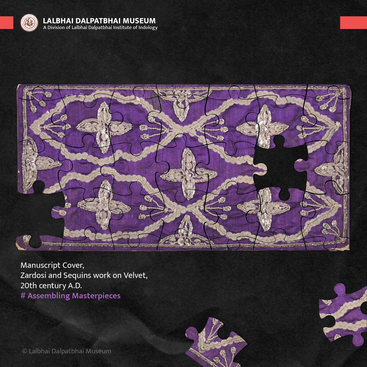 ldmuseum's tweet photo. Click the link👇
https://t.co/da3VUSnzXL
and assemble the Masterpieces.
#assemblingmasterpieces
.
.
Manuscript Cover,
Zardosi and Sequins work on Velvet,
20th century A.D.
Collection: Lalbhai Dalpatbhai Institute of Indology (housed in Lalbhai Dalpatbhai Museum)

#jigsawpuzzle https://t.co/IULLDUzt32