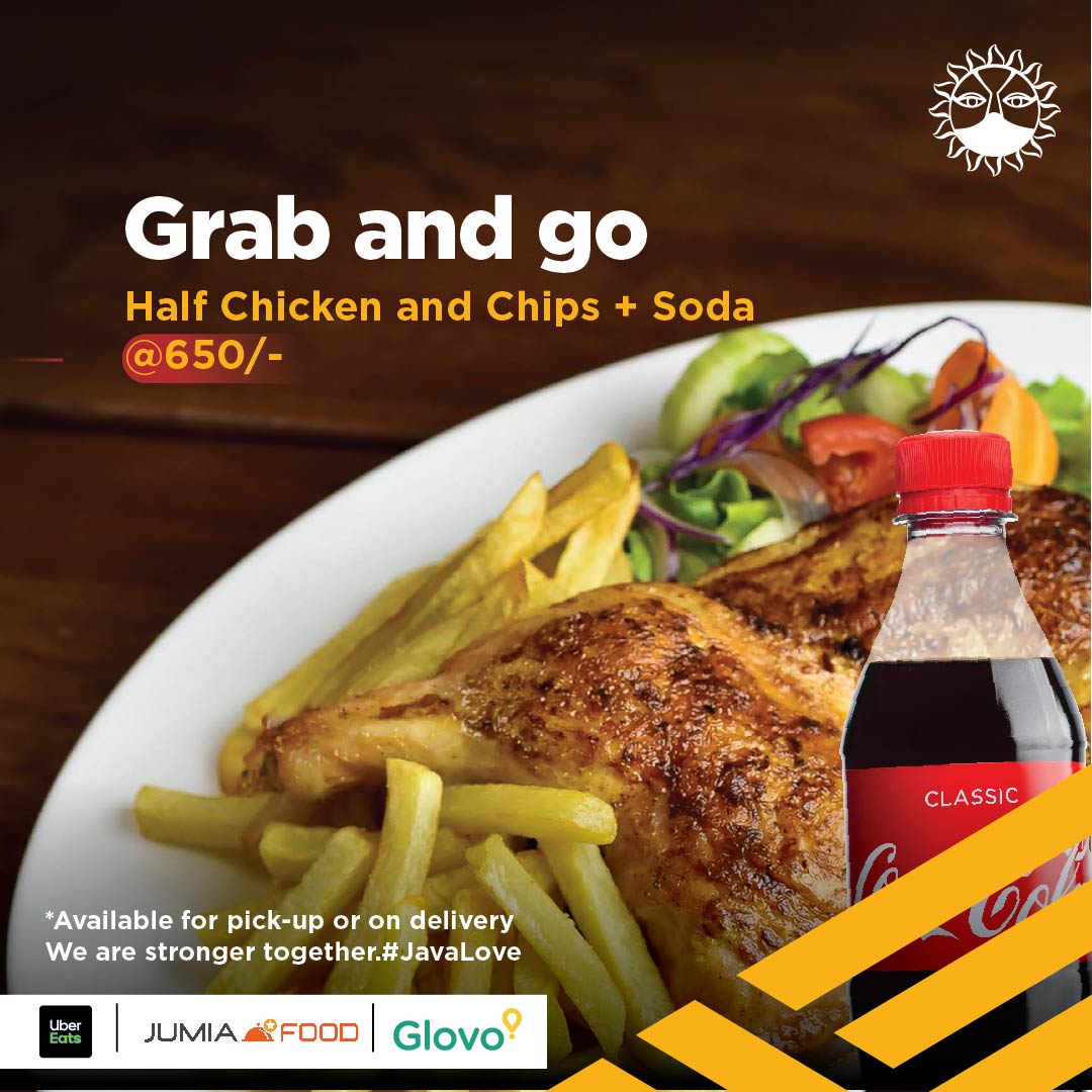 javahouseafrica's tweet image. The delectable 1/2 chicken + chips + soda for Ksh. 650 is still available. Pick it up at branches or order from Uber Eats, Glovo and Jumia Food to get it delivered. #JavaLove #JavaCares