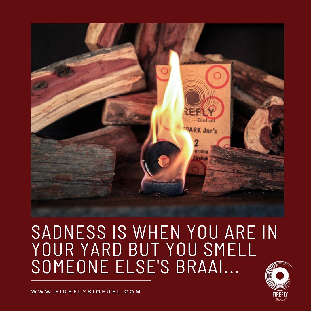 FireflyBiofuel's tweet photo. Don't let them braai alone... Light up with Firespark JNR. 

Order online for front door delivery. 
https://t.co/aczDP9agG3

____________

#braai #braaifire #braaitime #Firelighter #Firelight #Firefly #BraaiArmy #BraaiNation #Braaiwitnessnews #DontBraaiAlone https://t.co/a7fEiPvalK