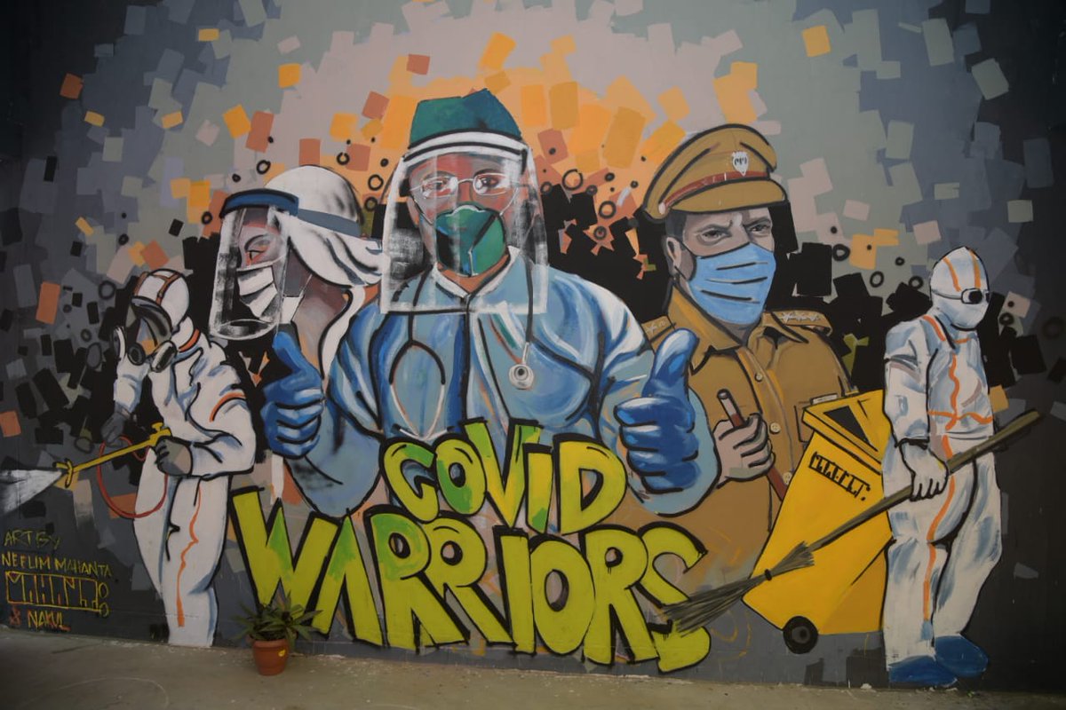 DrJitendraSingh's tweet photo. Model Polling Station at #Palasbari pays tribute to COVID warriors. Voters pose before a striking wall art after casting their vote.
A health Camp has also been set up. #AssamAssemblyPoll https://t.co/4kechLiaB0