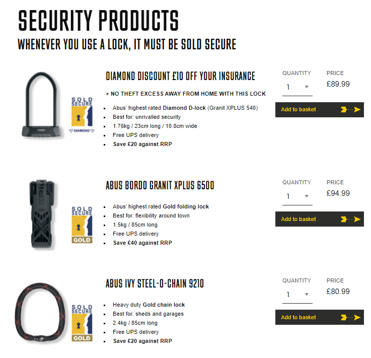 YellowJerseyUK's tweet photo. If you're using a lock, it needs to be @SoldSecure rated. If you're unsure, we are always happy to look at your lock to check. Alternatively we sell some top notch @ABUS_UK locks in our checkout https://t.co/Y9U0DnOGR0 #bicyclesecurity #freeyourride https://t.co/Ivz7xqqw41