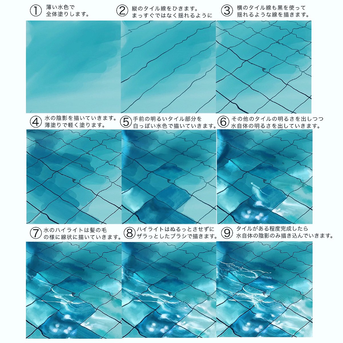 水中 から 見 た 水面 描き 方