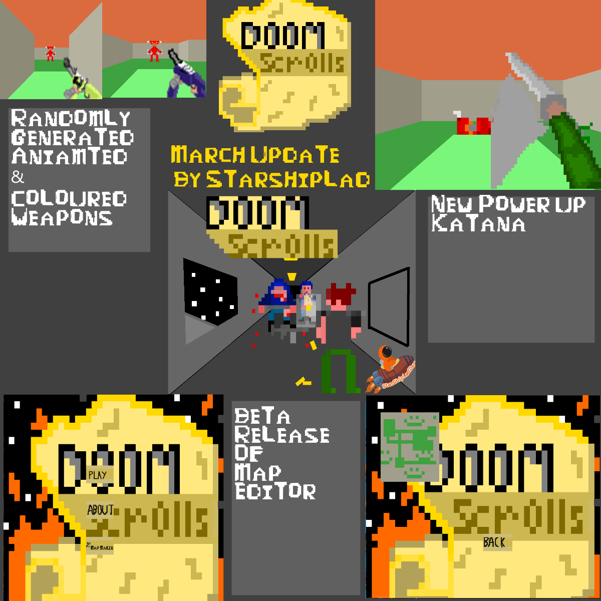 StarshipladDevp's tweet photo. Anyone interested in a pre-release demo  of my turn-based FPS #DOOM  clone #Doomscrolls? I've added random weapons, a Katana power up that can be used instead of the glock, and a beta map editor. 
Follow and I'll add your request!
#WarzoneReport #nz #gamedev #indie #ApexLegends https://t.co/X38hwMPgvo
