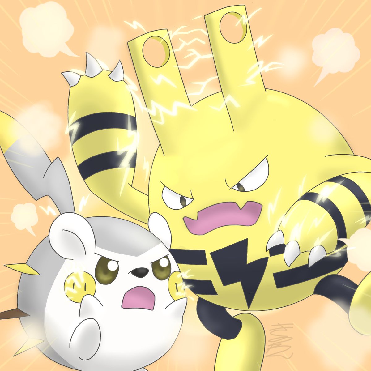 きのわん たぬきのわん エレキッドとトゲデマル ポケモンイラスト きのわん たぬきのわん エレキッドとトゲデマル ポケモンイラスト