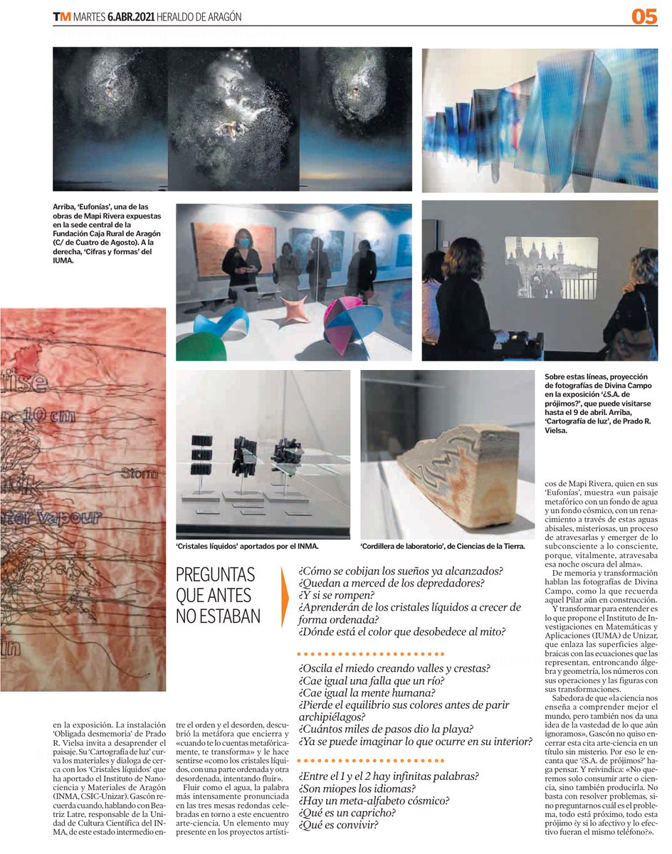 Caja Rural de Aragón (@cajaruralaragon) on Twitter photo En el suplemento TERCER MILENIO de <a href="/heraldoes/">Heraldo de Aragón</a> 📰 publican hoy una doble página sobre la exposición ¿S. A. de prójimos? y el diálogo que establece entre el arte y la ciencia
➡️ Hasta el 9 de abril
◾ De 18:00 h. a 20:00 h.
heraldo.es/noticias/arago… En el suplemento TERCER MILENIO de <a href="/heraldoes/">Heraldo de Aragón</a> 📰 publican hoy una doble página sobre la exposición ¿S. A. de prójimos? y el diálogo que establece entre el arte y la ciencia
➡️ Hasta el 9 de abril
◾ De 18:00 h. a 20:00 h.
heraldo.es/noticias/arago…