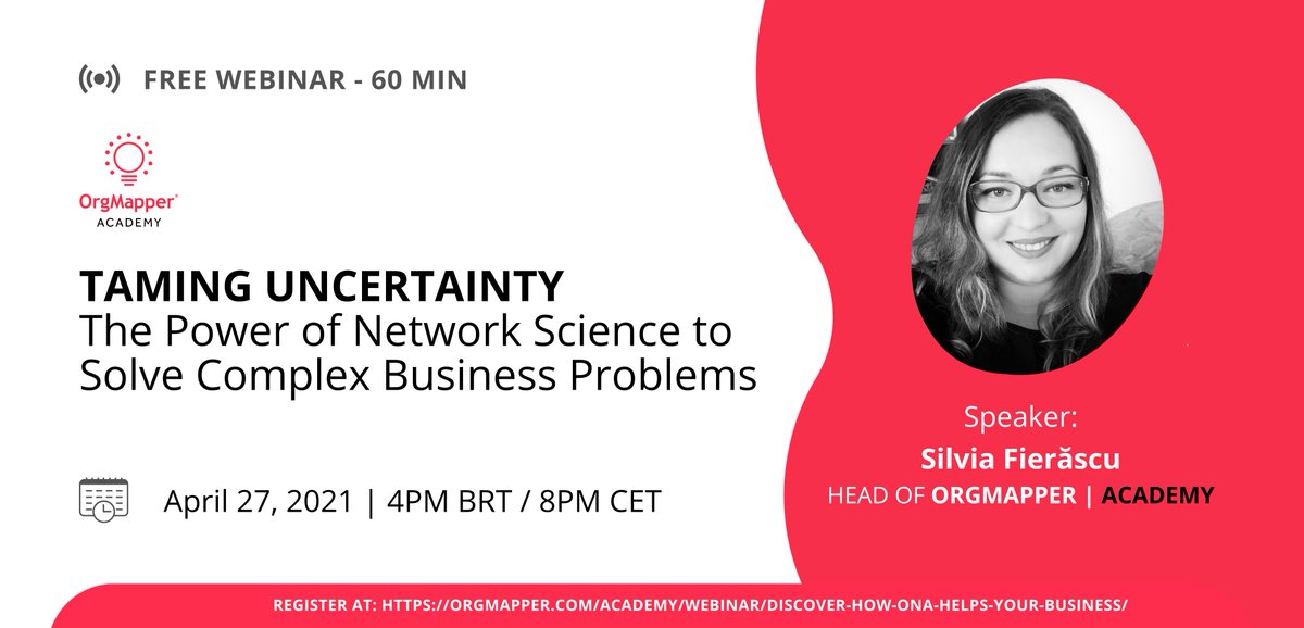 ❗Join our free webinar❗

Learn more about how to understand and manage complex business problems by mapping the Network of Trust.

Discover more here:
👉 bit.ly/31z5ZSJ

#OrgMapperAcademy #datascience #organizationalnetworkanalysis #organizationalculture #culture