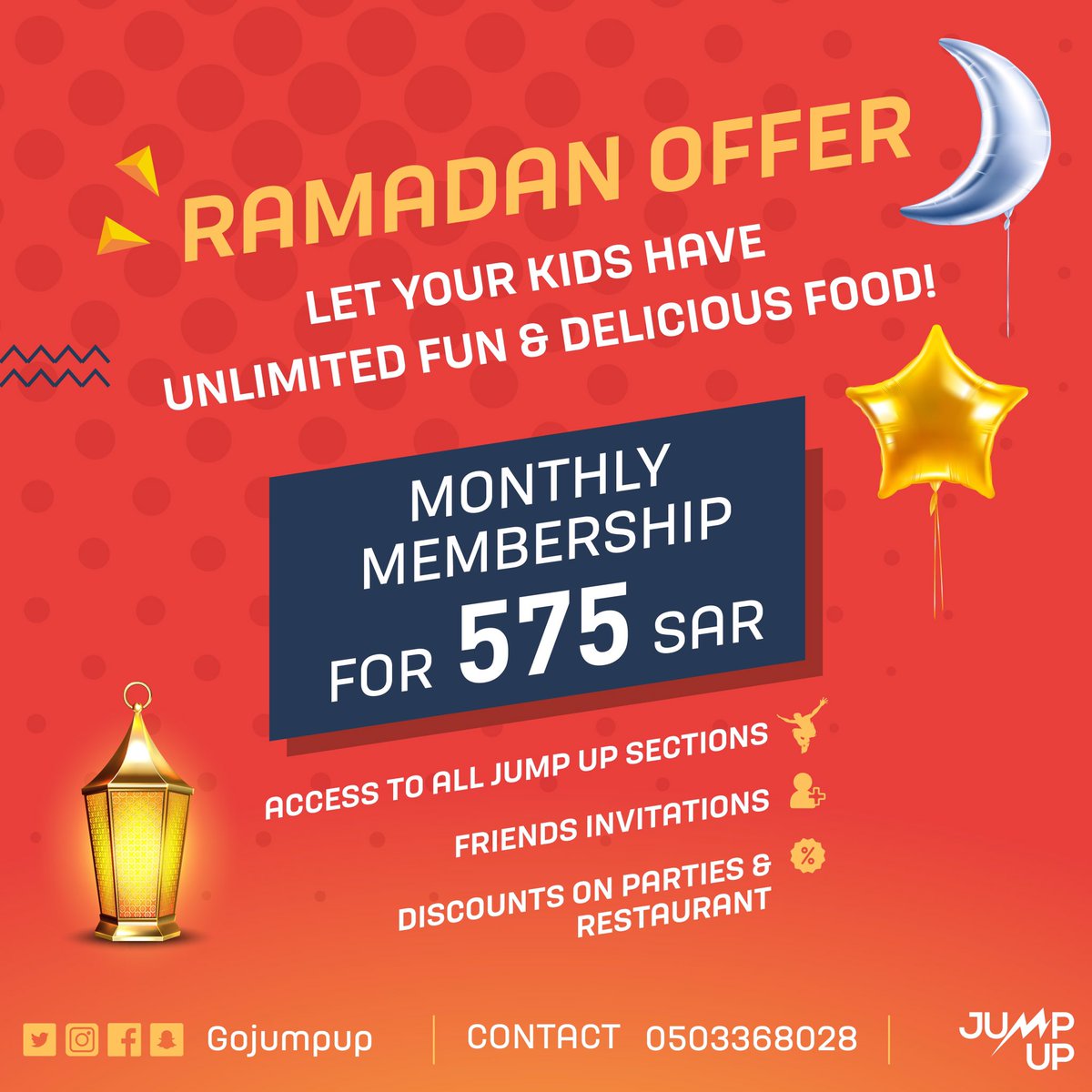 gojumpup's tweet photo. اشتركوا في العرض الرمضاني و خلي اطفالك علينا 
•لعب😍
•تفريغ طاقات 🤸🏼‍♀️
•و أكل لذيذ 🍕
لمدة شهر رمضان، فقط ٥٧٥ ريال شامل الضريبة😎
و الكثير من المميزات المقدمة مع العرض الرمضاني⚡️
للتواصل : 0503368028

#جمب_اب #جدة #رمضان #رمضان_2021 #برامج_الصيف #ترامبولين  #ترفيه #هيئة_الترفيه https://t.co/YQ05ybQxOU