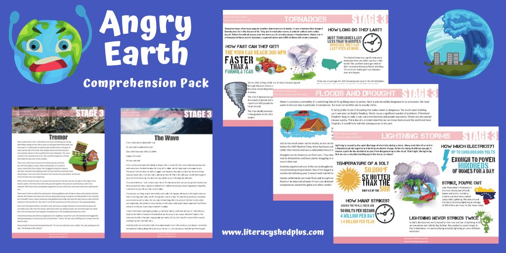 Angry Earth Comprehension Pack for Stage 3. 
Earthquakes, Tornadoes, Tsunami, Lightning, Floods & Droughts all covered. 
https://t.co/gRfFJV7zx5 https://t.co/t6pOvSgPcg