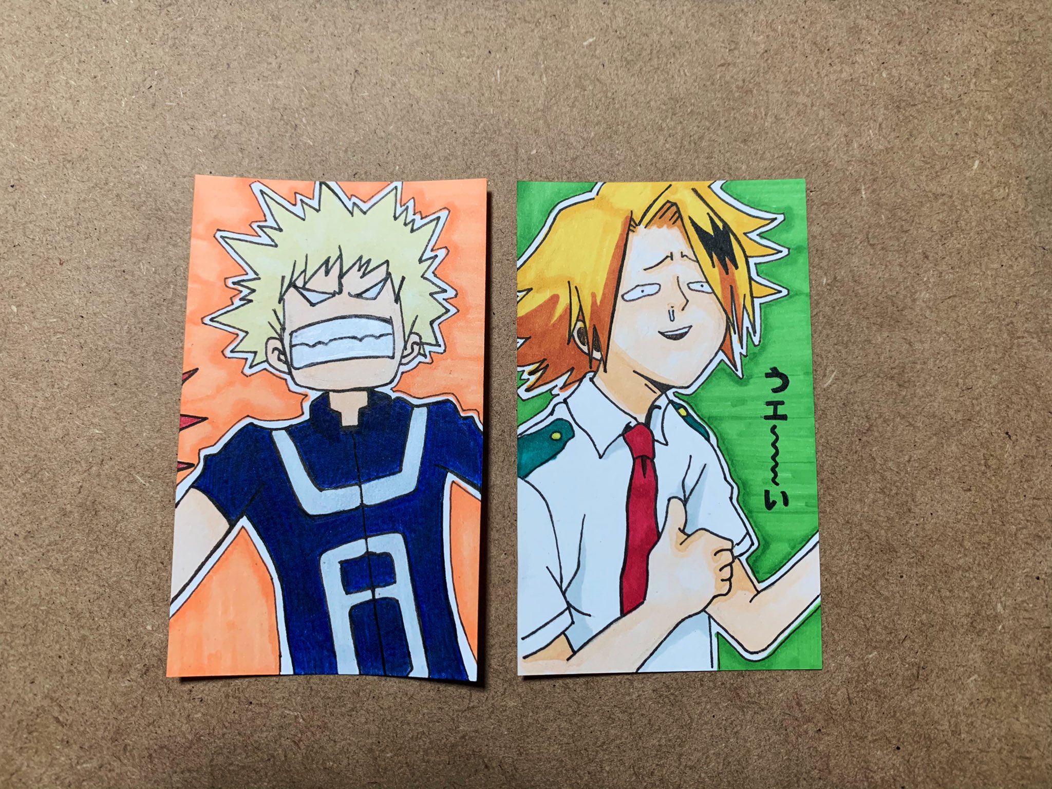 亜イ 名刺サイズでヒロアカおもしろ顔シリーズ描いてます 沢山増やして並べたい ヒロアカ イラスト 模写 ヒロアカ好きな人と繋がりたい 爆豪勝己 上鳴電気 うエーい コピック 名刺サイズ T Co V1h8u8bfjd Twitter