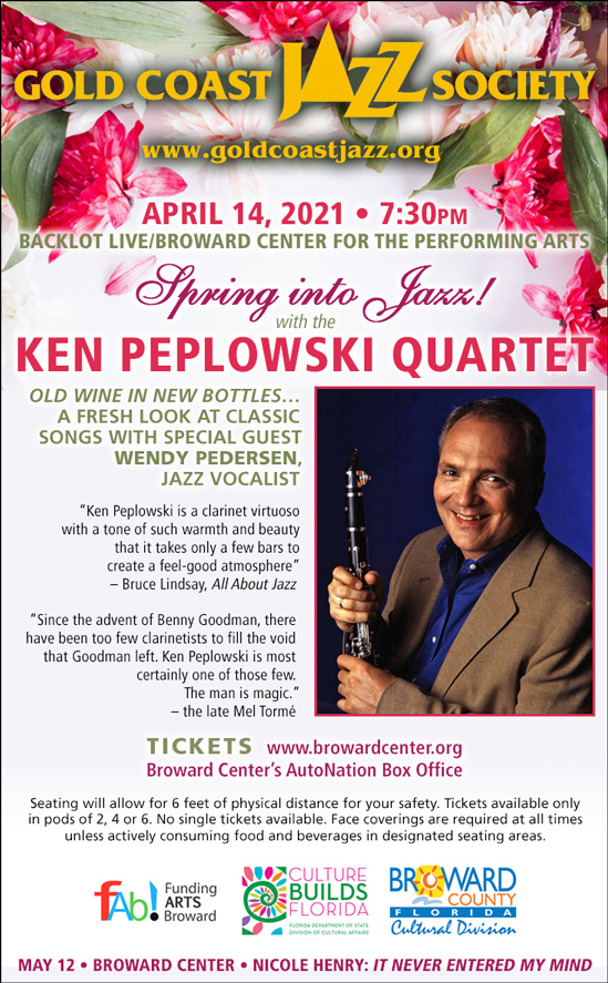 JazzBluesFLA's tweet photo. Gold Coast Jazz Society @GoldCoastJazz Presents Ken Peplowski @KPeplowski Jazz Quartet w/ Special Guest Wendy Pedersen @wendyp123
LIVE In-Person Under the Stars at @browardcenter in Ft Lauderdale on 4/14/21. #JazzBluesFlorida #Jazz #Concert #GCJS https://t.co/yNHXjiBS2L https://t.co/JvwXsl0mww