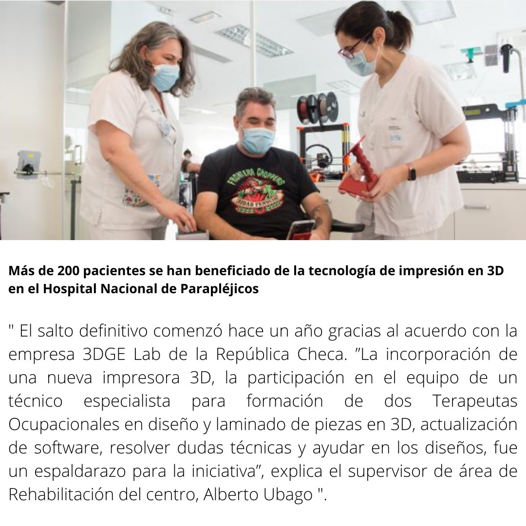 Nos alegra ver que la semilla que plantamos en el Hospital Nacional de Parapléjicos de Toledo, no sólo ha crecido si no que empieza a dar sus frutos. Nos acaban de confirmar que se está formando nuevo personal médico en diseño e impresión 3D #unaempresapuedeseraltruista .