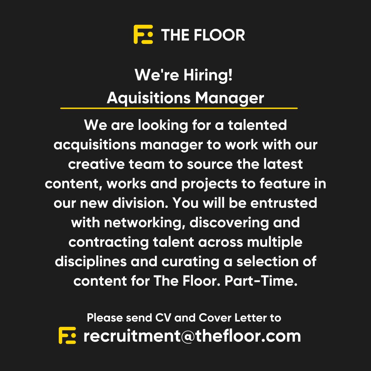 KaiyaMilan's tweet photo. WE’RE HIRING!!! We’re looking for some enthusiastic, initiative taking creatives + bold and out-of-the-box thinkers to apply for the roles above 👆🏾 APPLY ASAP WITH YOUR COVER LETTER &amp; CV TO 👉🏾 recruitment@thefloor.com https://t.co/T7ULKpKAZ5