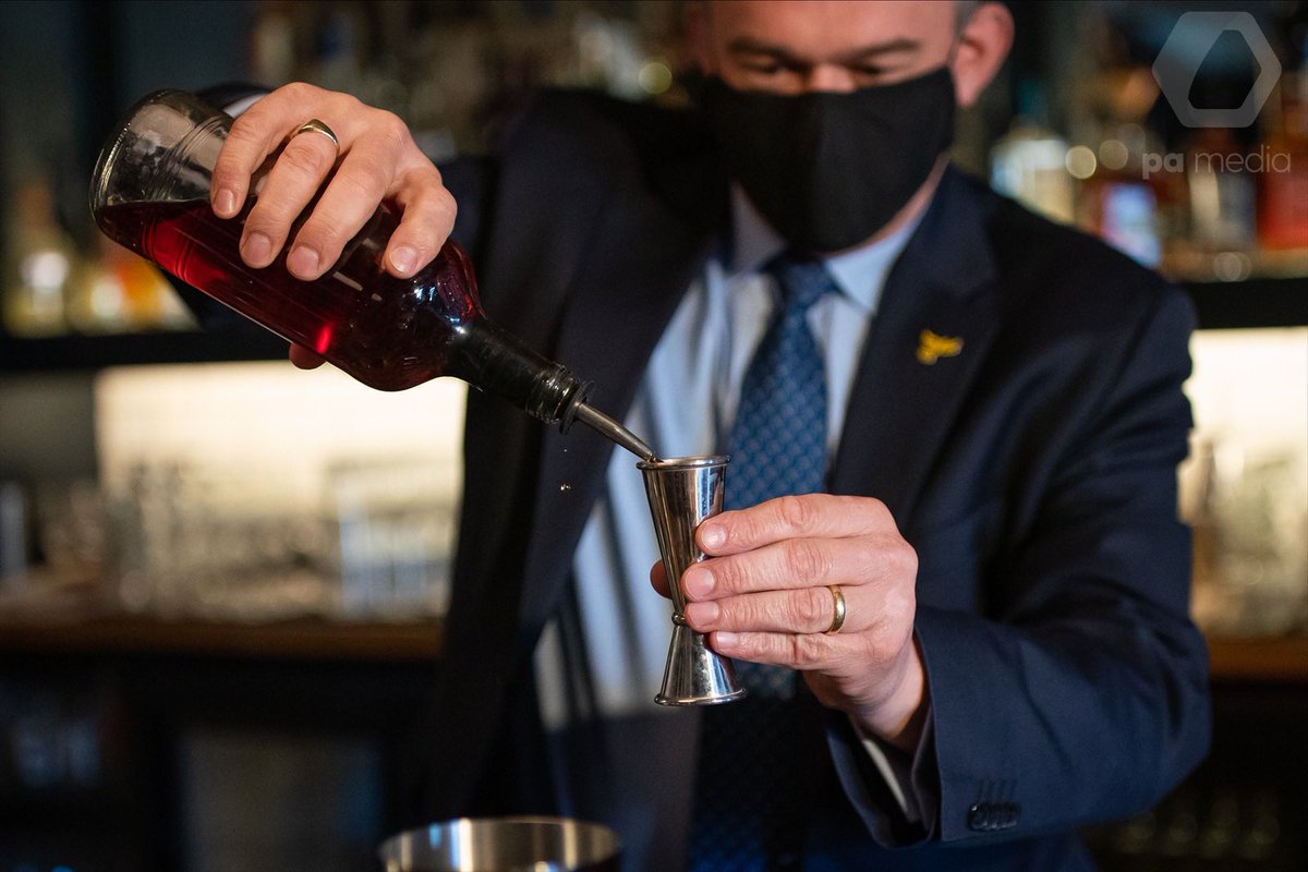 aaronchown's tweet photo. Liberal Democrats leader Sir Ed Davey tries his hand at cocktail making during a visit to Bar Bodega in Watford, to meet with small business owners and talk to residents in North London about issues and in their local community during campaigning ahead of the May elections. https://t.co/TWPqDm5SvO