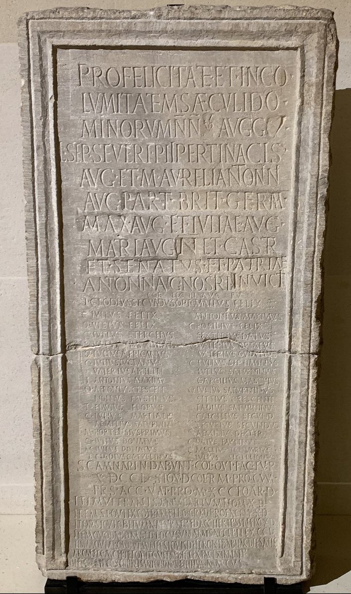 Somewhat_Quiet's tweet photo. #EpigraphyTuesday from the Temple of #Asclepius in #Lambaesis. A registration of cornicines from the Legio III Augusta Pia Vindex (“Faithful Avenger”, a title granted to them by Septimius Severus). Early 3rd CE, now at the #Louvre. https://t.co/ByunQS2SpS