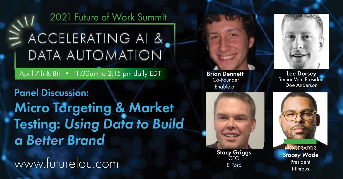 It's all about the data! That's what these amazing marketing and tech gurus explain. Join us to learn how your organization can not just collect data, but use it to increase your market share.

ai_summit_2021.eventbrite.com/?ref=estw 
#Futureofwork2021 #futureofwork #data #datascience #tech #AI