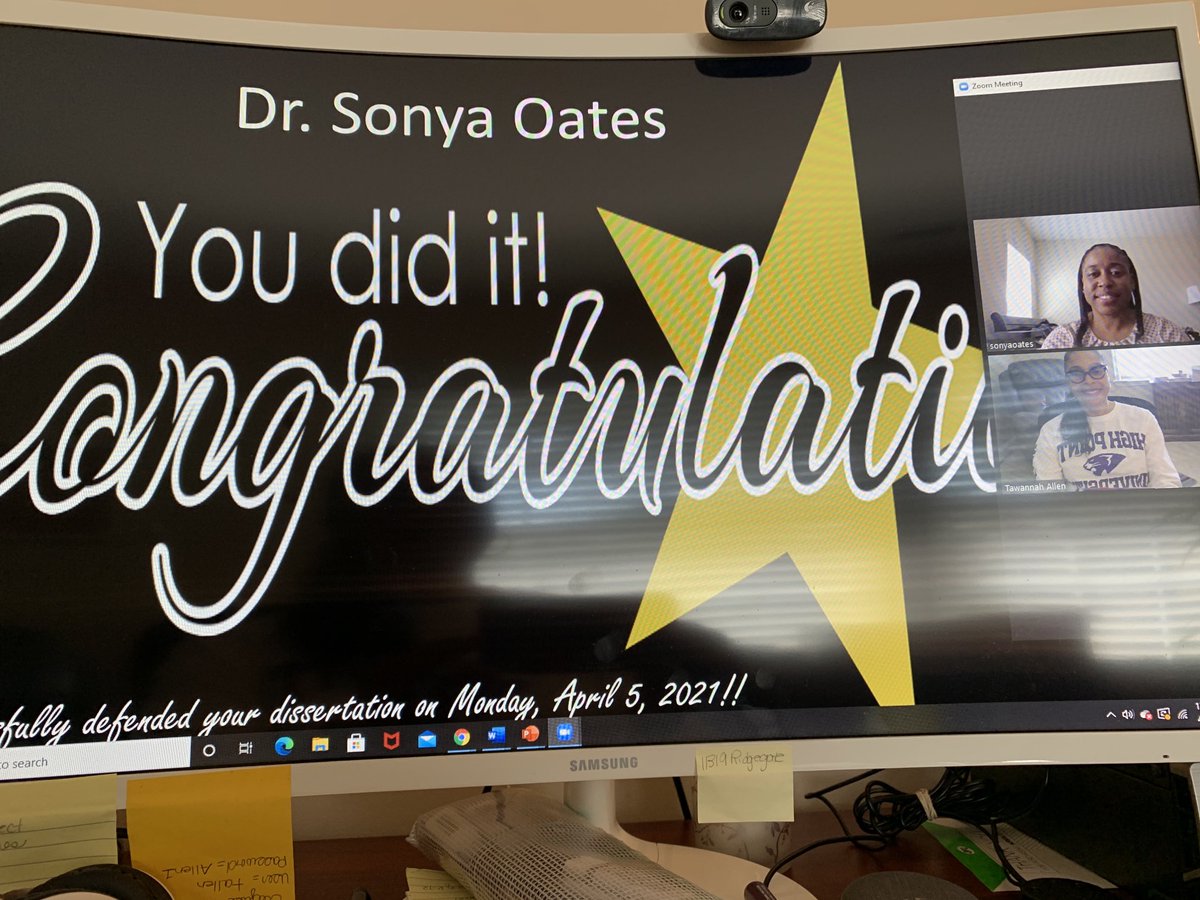 DrTawannahAllen's tweet photo. So happy to have served as the dissertation chair advisor for newly minted Dr. Sonya Oates. Great study on the Effectiveness of Freshman Academies. So proud of you, Dr. Oates. ⁦@HighPointU⁩ ⁦@hpuschoolofed⁩ #womenwholead. https://t.co/5Hv33c3KW8
