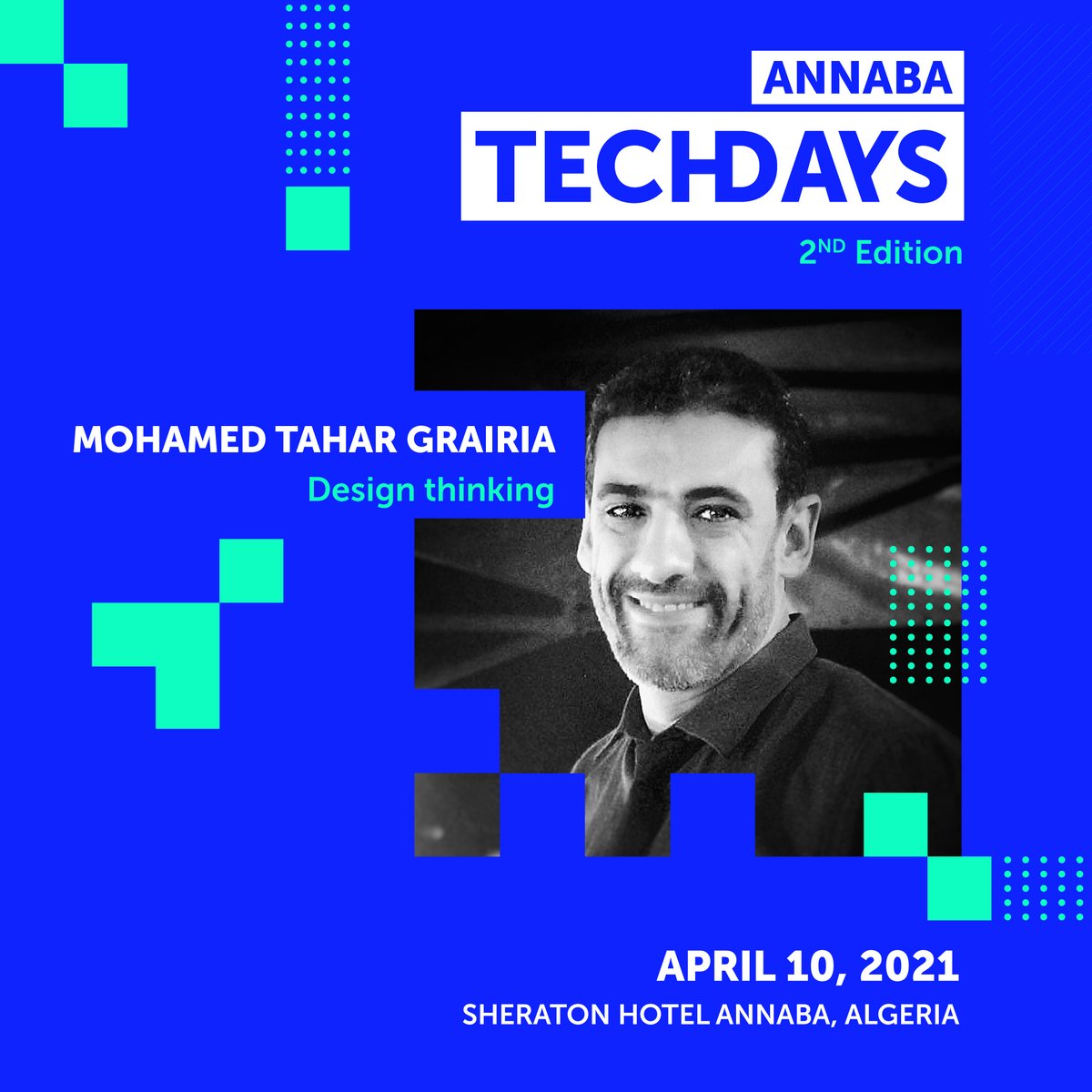 AnnabaTech's tweet image. Happy to announce our next mentor: Mohamed Tahar Grairia.
Architect, Designer and illustrator, currently founder and CEO of MTGAgency

Workshop:  Design thinking

Jump on this opportunity and grab your ticket from here: 
annabatechday.eventbrite.com
