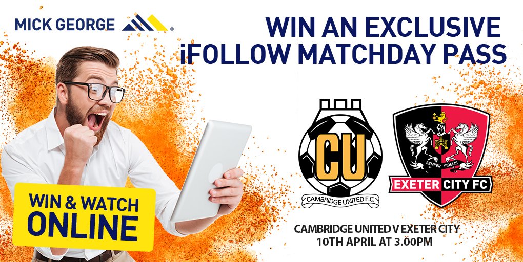 mickgeorgeltd's tweet photo. Do you want to watch @CambridgeUtdFC this Saturday against @OfficialECFC? Then simply like, follow and retweet this post to be in with a chance of winning a unique IFollow match day pass! #cufc https://t.co/M2JczufqB7
