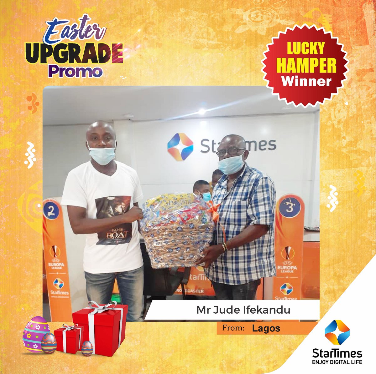 StarTimes_Ng's tweet photo. More hamper winners emerge in the #EasterUpgradePromo!
To stand a chance, recharge for 2 months on your current bouquet without a downgrade, and you have a chance to win a hamper!
Recharge today to stand a chance!
#StarTimesCares #EasterUpgradePromo https://t.co/ijccWrFeDe