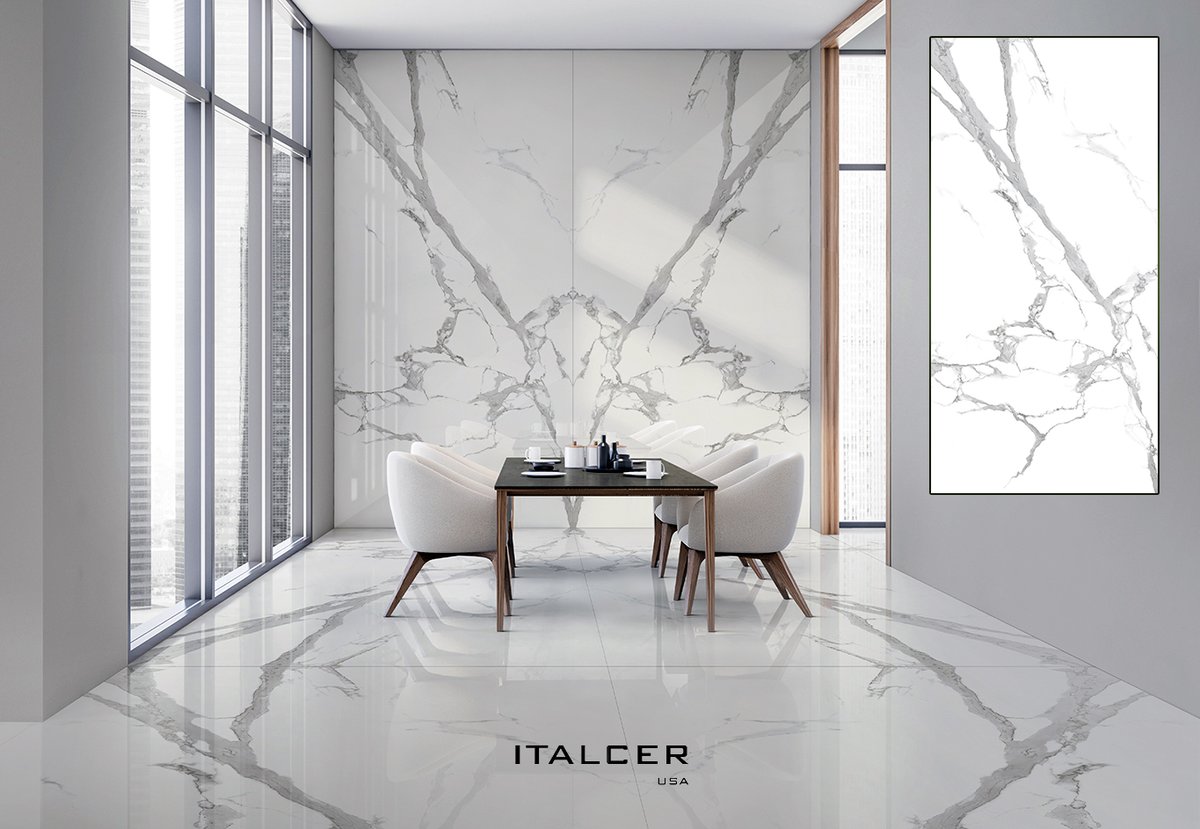 #pure calacatta has a classic style but adaptable to any type of setting. The extraordinariness of the bookmatch makes the environment unique and harmonious.
lnkd.in/dBA39da
 #designinspiration #madeinitaly #architecturedesign #architecture #MadeInItaly #ceramic #Luxury