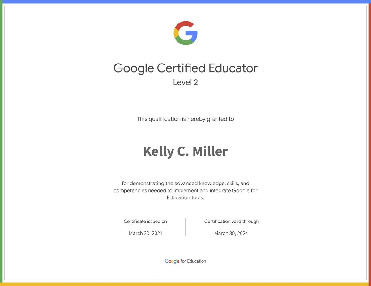Ms_Miller_Math's tweet image. Over spring break I became a Google Certified Educator Level 2! Using Google in my hybrid classroom everyday has its perks @GoogleForEdu