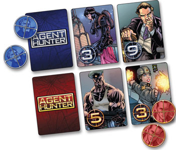 Some of the components for the game Agent Hunter