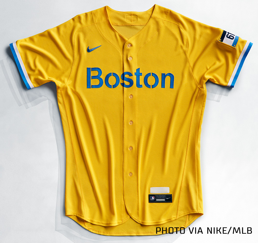 boston red sox wearing blue and yellow