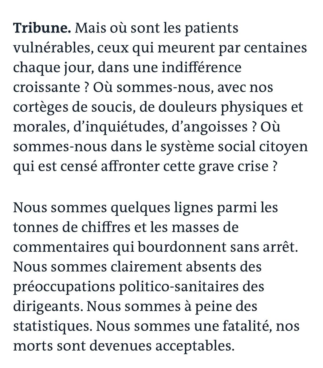 Renalooo's tweet image. Notre tribune collective dans @lemondefr  #Covid19 

👉 Nous vivons avec des maladies graves, des traitements contraignants, mais nous pensons, nous travaillons, nous aimons, nous appartenons pleinement à la société. 

➡️ Alors écoutez ceci : nous entendons bien rester vivants.