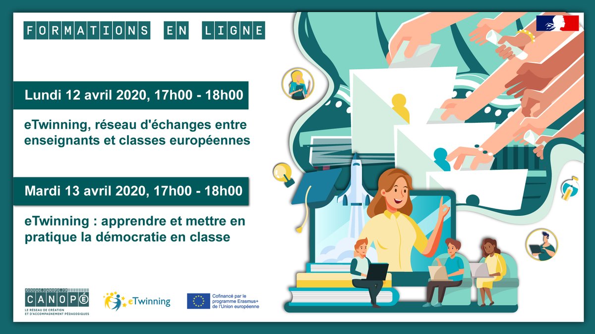 🇪🇺 Connaissez-vous <a href="/eTwinningFrance/">eTwinning France</a> ?
C'est le réseau d'échange entre acteurs de l’#éducation des pays européens! 
Participez aux formations #eTwinning la semaine prochaine pour découvrir notre plateforme coopérative:
➡reseau-canope.fr/service/etwinn…
➡reseau-canope.fr/service/etwinn…