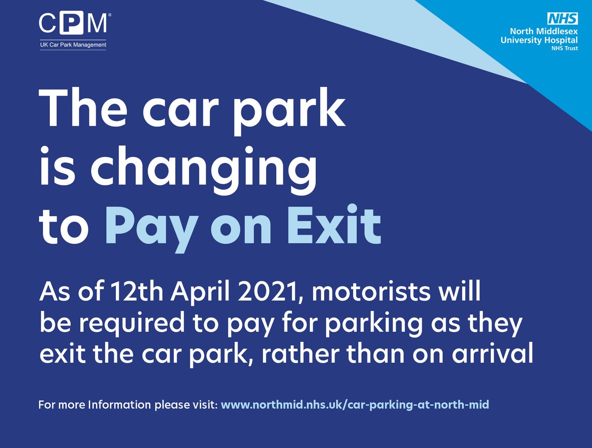 From next Monday (12th), the car park at @NorthMidNHS will be changing to pay on exit. This means you will need to pay for your parking when you leave, rather than when you arrive, making it easier for you if you don't know how long you will be. More info: ow.ly/4vVD50EaZ0y