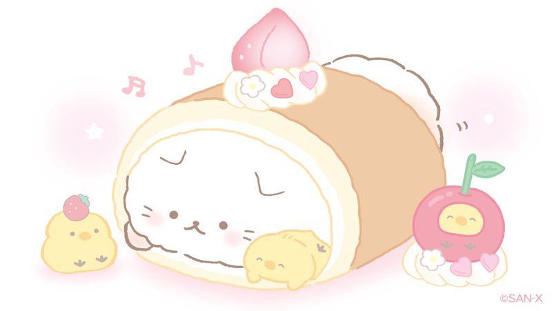 「くるくる〜?✨
#ロールケーキの日 」|ふんわりねころん【公式】のイラスト