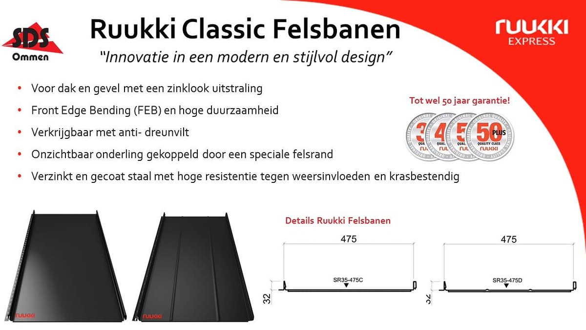 Populaire Ruukki Classic Felsbanen voor dak en gevel!🏠

De felsbanen zijn #duurzaam, van Scandinavisch staal en gemakkelijk te monteren via het innovatieve 'klikfels- systeem'.

Meer informatie lees je hier:
➡️ lnkd.in/gaqPCzf

#sdsommen #ruukki #felssysteem #klikfels