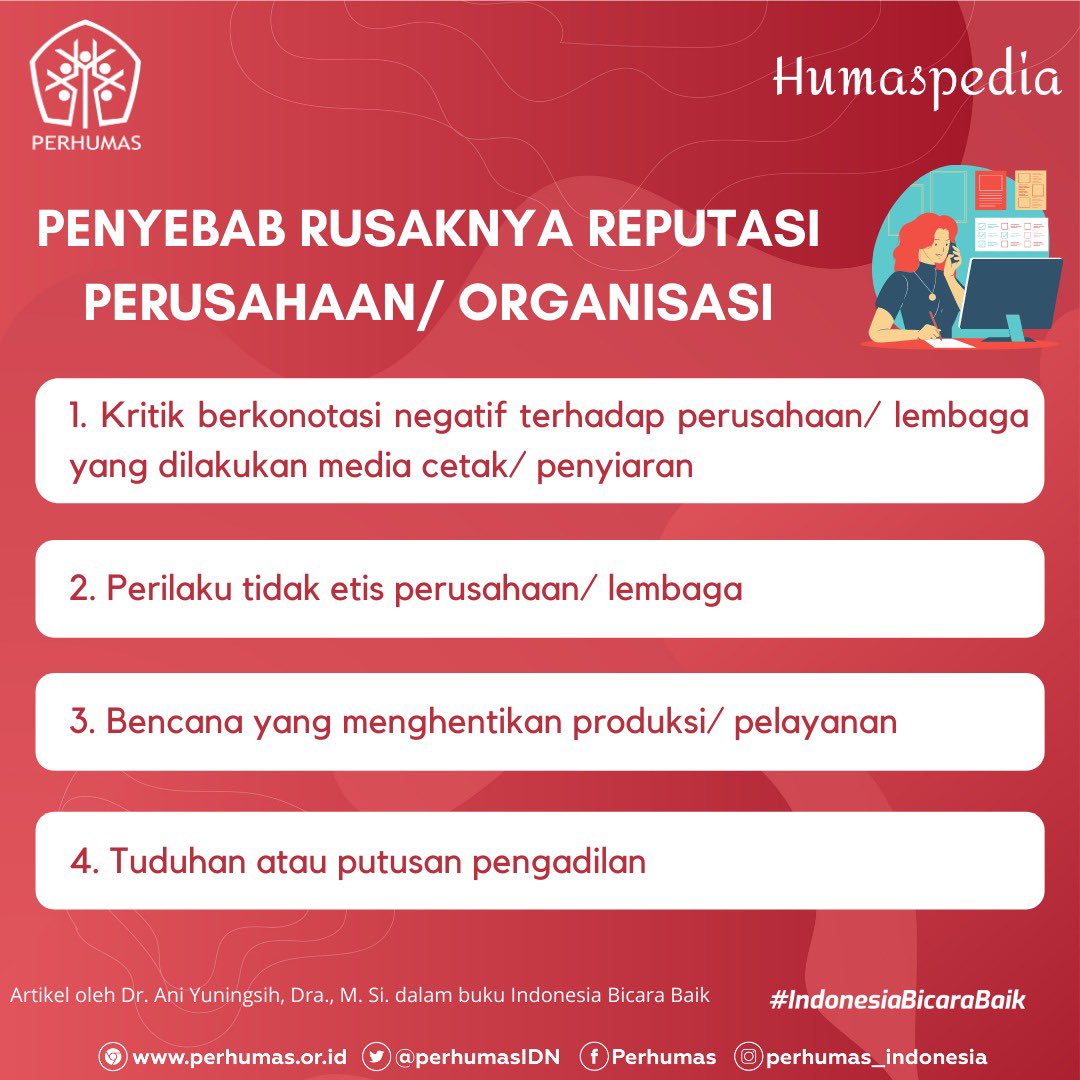 PerhumasIDN's tweet photo. Rusaknya reputasi perusahaan atau organisasi dapat disebabkan oleh beberapa hal baik dari internal ataupun eksternal.
Yuk, Sobat Humas simak informasinya!β¨
#PERHUMAS #Humaspedia #Reputasi #IndonesiaBicaraBaik
#PERHUMASuntukIndonesia https://t.co/z6RERx7mw1