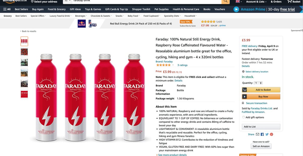 FaradayDrinks's tweet photo. Our Natural Caffeinated Raspberry Rose offering is now also available in cases of 4 at half price on #Amazon Prime. Enjoy whilst stocks last, we're looking forward to launching a new variant of Faraday later this summer! https://t.co/PtnbVtSALz