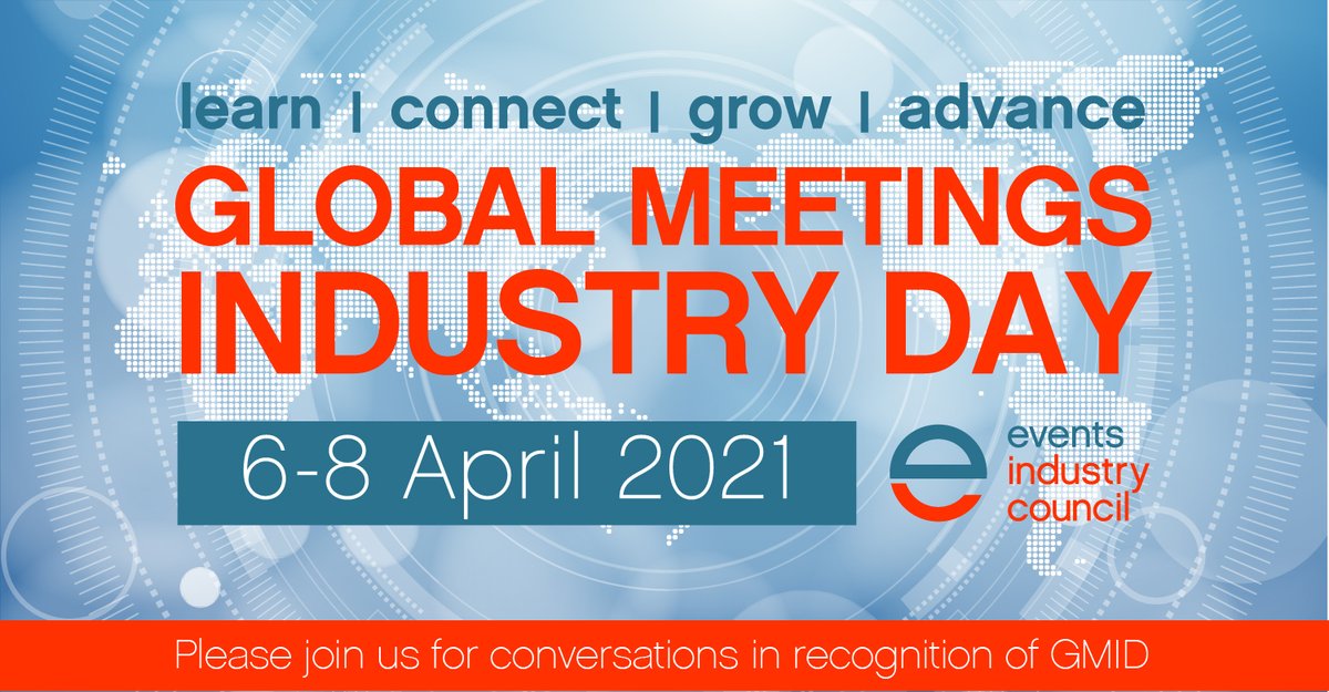 Join <a href="/Events_Council/">Events Industry Council</a> this week 6–8 April for a series of conversations in recognition of Global Meetings Industry Day (GMID). Topics will include advocacy, equity, recovery, &amp; sustainability. Learn  more &amp; register today: bit.ly/3sG5T7K #GMID21