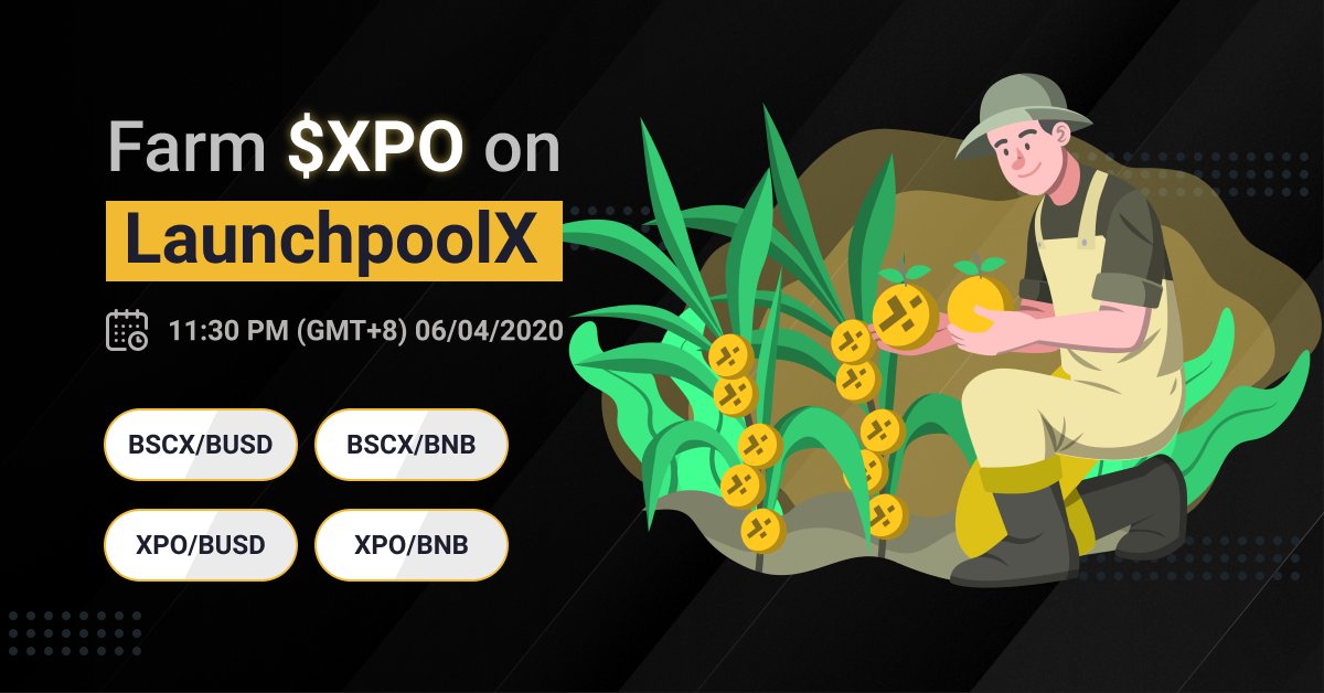 Xpoolofficial's tweet photo. We are happy to announce that #XPO liquidity mining pool will be officially launched on #LaunchpoolX. 

🕦11:30 PM (GMT+8) 06/04/2020

Who will be the first #Xpool's farmer? https://t.co/yYggJ1PMQy
