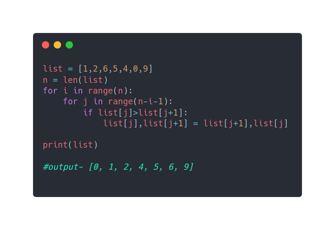 load_thecode's tweet image. Bubble sort in #Python3 
Basic algorithm - Tweet 1
Have a great day!

#100daysofcode
#100daysofcodechallenge #Python #DEVCommunity #Developer
#pythonlearning #Coding
#pythondeveloper #datastructure
#programmers #pythonprogramming