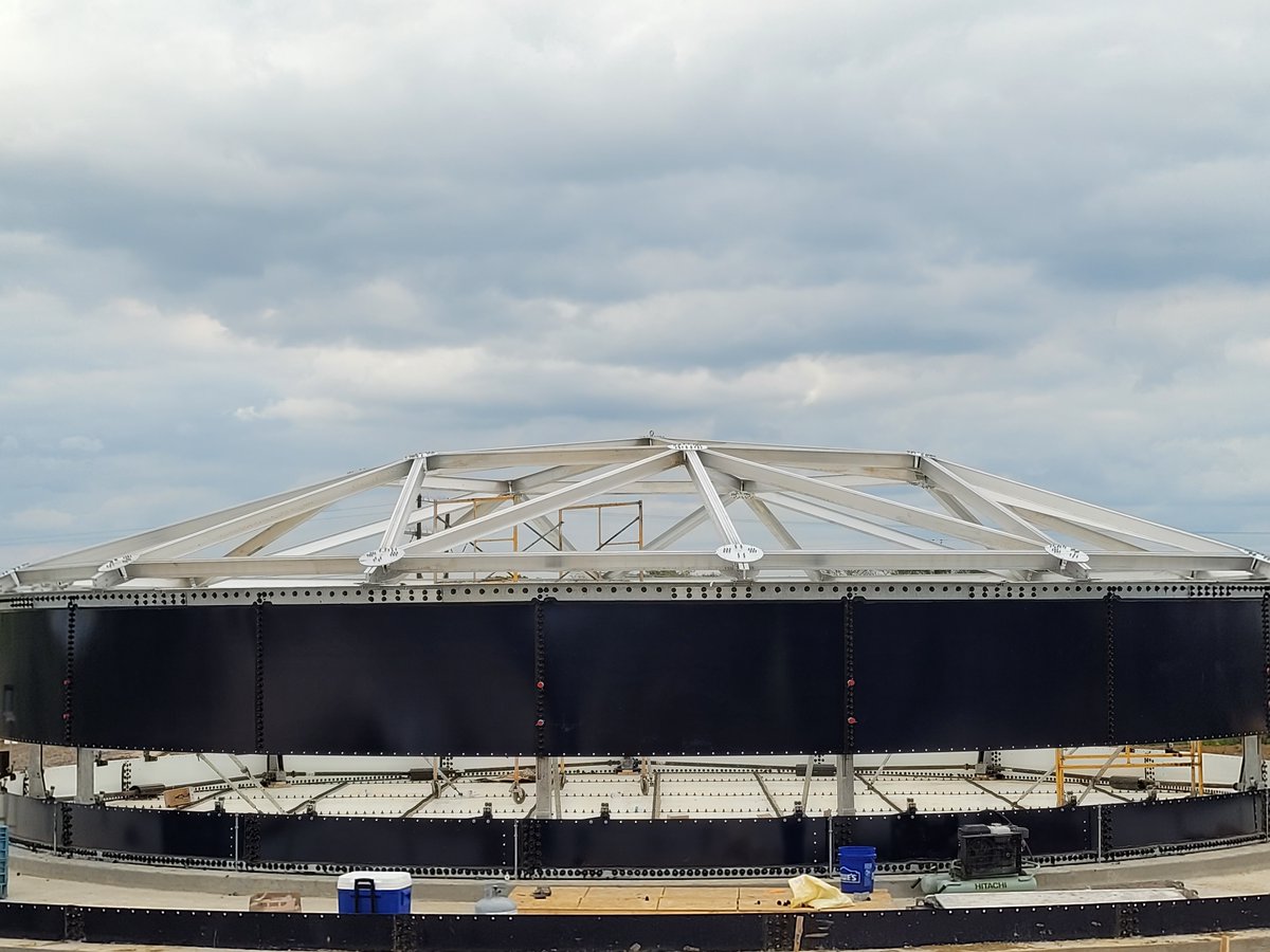 TexasAquastore's tweet photo. #TexasAquastore is beaming up for the #OptiDome installation on the primary #storagetank for Caldwell County Landfill. #Texas #GlassFusedToSteel #LeachateStoreageTank #LiquidStorageTechnology #MadeInAmerica https://t.co/enUet3QtnB