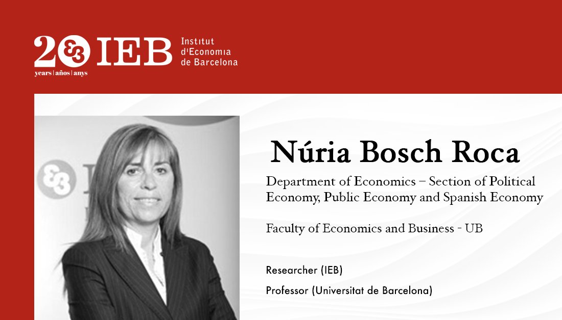 FundacioIEB's tweet photo. 👥 Meet the IEB Researchers!
Núria Bosch Roca (@nboschroca) is @UniBarcelona's Faculty of Economics & Business and her topics of interest are:
⭕ #EfficiencyAnalysis
⭕ #FiscalFederalism
⭕ Territorial fiscal flows
Check out her CV & relevant papers ➡️ https://t.co/tHCmzWf8NM https://t.co/mjg67GnQvb