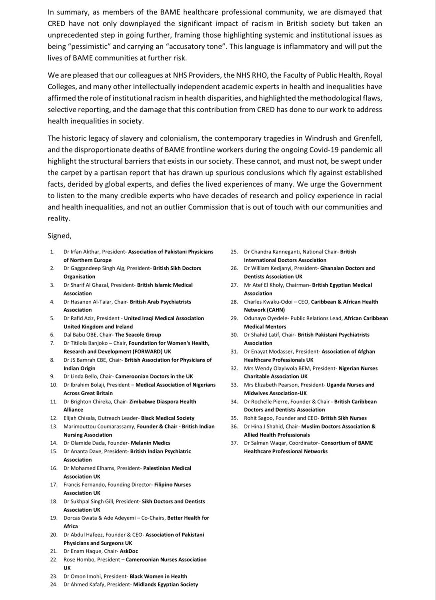 Co-signed statement with 37 BAME health professional networks on the #RaceReport #Sewell #racecommission