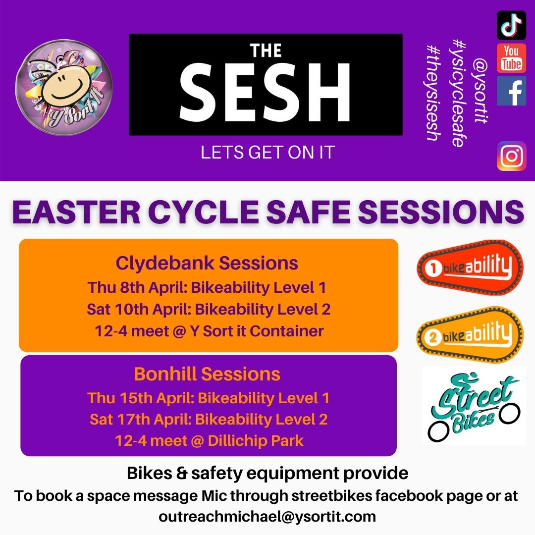 we are running some cycle safety sessions I'm Clydebank and Bonhill for more info or to book a space give us a shout #ysiootnaboot #ysistreerbikes <a href="/GillianYsortit/">GillianYsortit</a> <a href="/AllanYsortit/">Allan</a> <a href="/ysortit/">Y sort it</a> @Amygibson03_ <a href="/CyclingScotland/">Cycling Scotland</a> <a href="/WDCouncil/">West Dunbartonshire Council</a> @StRonansBonhill <a href="/CalumYsortit/">Calum</a> <a href="/Working4U_WDC/">Working4U@WDC</a>