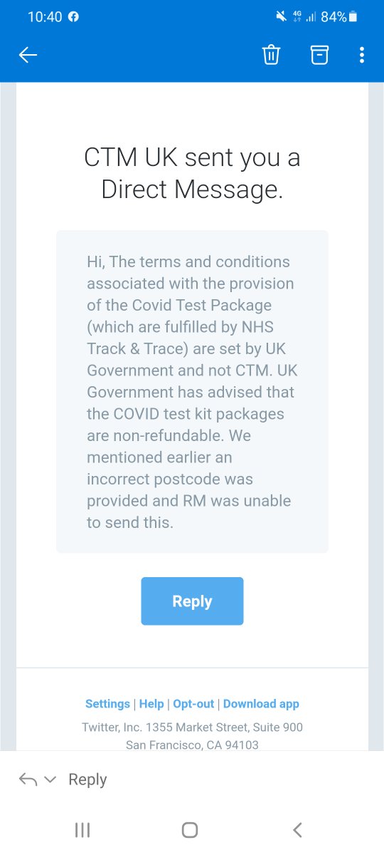 meldee84's tweet photo. @TravelCTM_UK Still waiting on money back for kits that never arrived...one digit missed on postcode by mistake is not an excuse!! Full address was provided otherwise. Royal Mail did not try to deliver any parcel....just lies.... https://t.co/IV54qfxjda