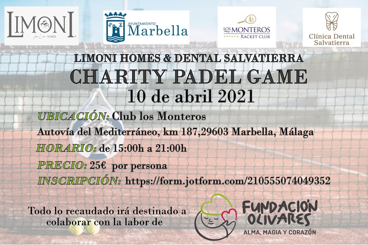 .<a href="/MonterosRacket/">Racket Los Monteros</a> acoge este sábado por la tarde un torneo de pádel solidario en beneficio de <a href="/FundOlivares/">Fundación Olivares</a>. Los interesados pueden inscribirse a través de la plataforma <a href="/JotForm/">Jotform</a>.