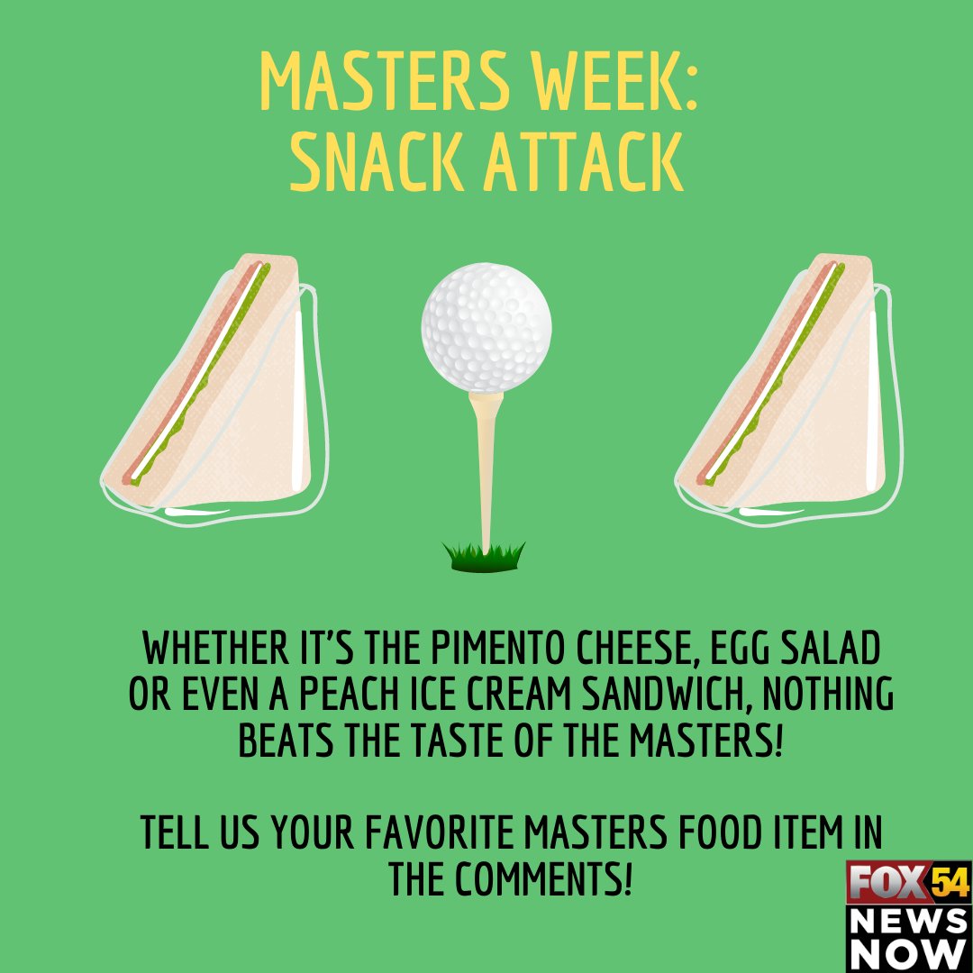 WFXGFOX54's tweet photo. Somebody say #PimentoCheese?? What's your favorite munchie at @TheMasters? 🥪⛳
#AugustaNational #FOX54 #PracticeRounds #BobRichardsMiracle #TheMasters #WFXG https://t.co/DuOsOQAdLh