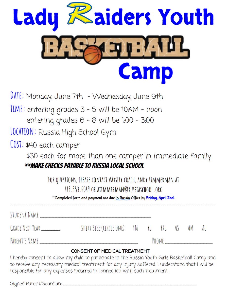 Please turn in the summer youth camp forms by this Friday, April 9th.