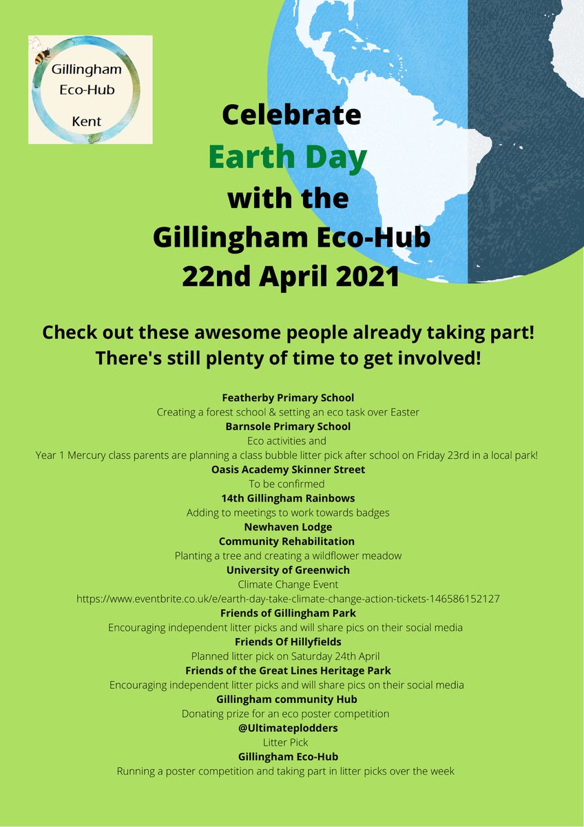 Gillingham-Eco-Hub (@ecogillingham) on Twitter photo We have had so much interest in the #earthday event so far! 🌍
There’s still plenty of time to get involved 😃
Let us know if you are planning anything!
<a href="/SMindsCommunity/">Strengthening Minds Community</a> <a href="/featherbyinfjnr/">🦋 Featherby Partnership Schools ⛵️</a> <a href="/barnsoleschool/">Barnsole Primary School</a> <a href="/ultimateplodder/">@ultimateplodders</a> <a href="/GillinghamOf/">Friends of Gillingham Park</a>
#earthday #gillingham #lovegillingham We have had so much interest in the #earthday event so far! 🌍
There’s still plenty of time to get involved 😃
Let us know if you are planning anything!
<a href="/SMindsCommunity/">Strengthening Minds Community</a> <a href="/featherbyinfjnr/">🦋 Featherby Partnership Schools ⛵️</a> <a href="/barnsoleschool/">Barnsole Primary School</a> <a href="/ultimateplodder/">@ultimateplodders</a> <a href="/GillinghamOf/">Friends of Gillingham Park</a>
#earthday #gillingham #lovegillingham