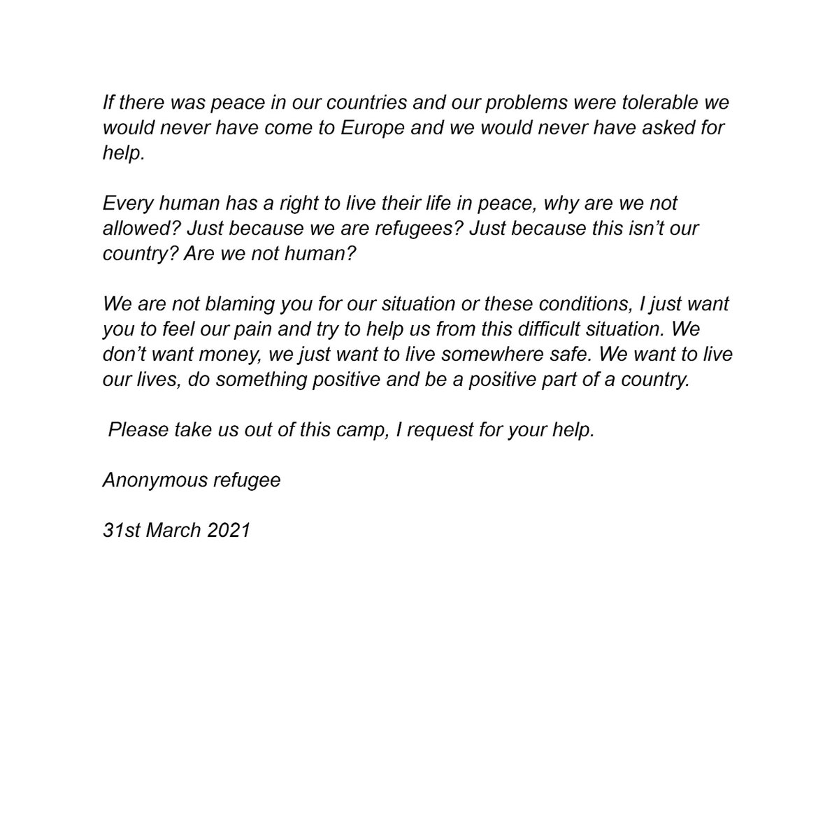 This is from a resident of a camp on #Lesvos. 6000+ people live here with limited access to heating, electricity &amp; sanitation. 

This cannot be the best the Europe has to offer people who have fled war &amp; persecution. Seeking asylum is not a privilege, it is a legal &amp; human right.